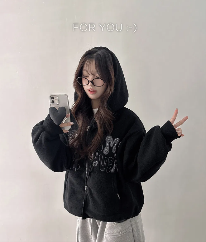 秋冬預訂｜抓絨豹紋字母雙向連帽拉鍊外套