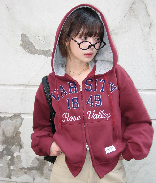 秋冬預訂｜撞色刺繡貼片字母抓絨雙向連帽拉鍊外套