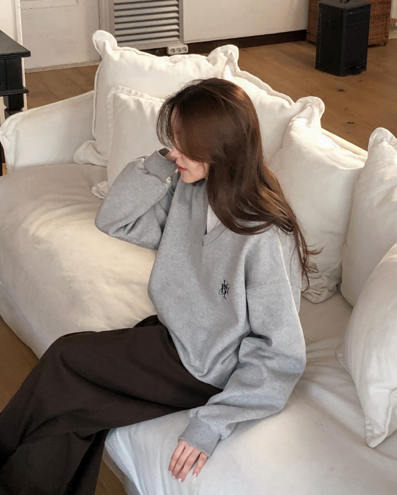 秋冬預訂｜V領羊毛刺繡字母衛衣