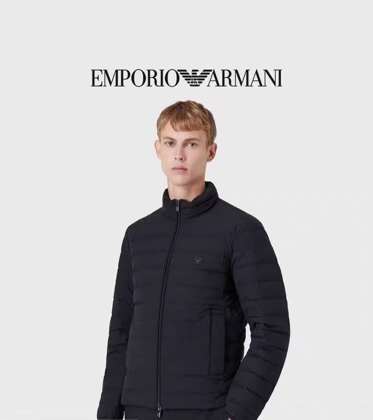 ARMANI 黑色 男款 logo 薄羽絨外套