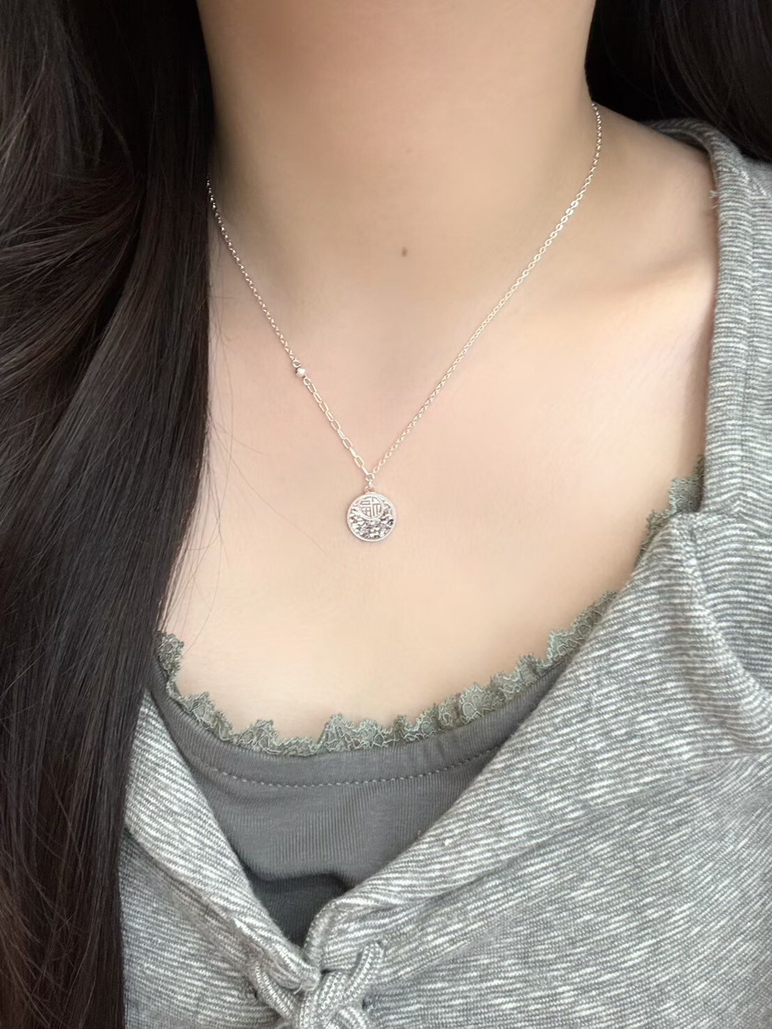 福字碎碎冰純銀項鍊