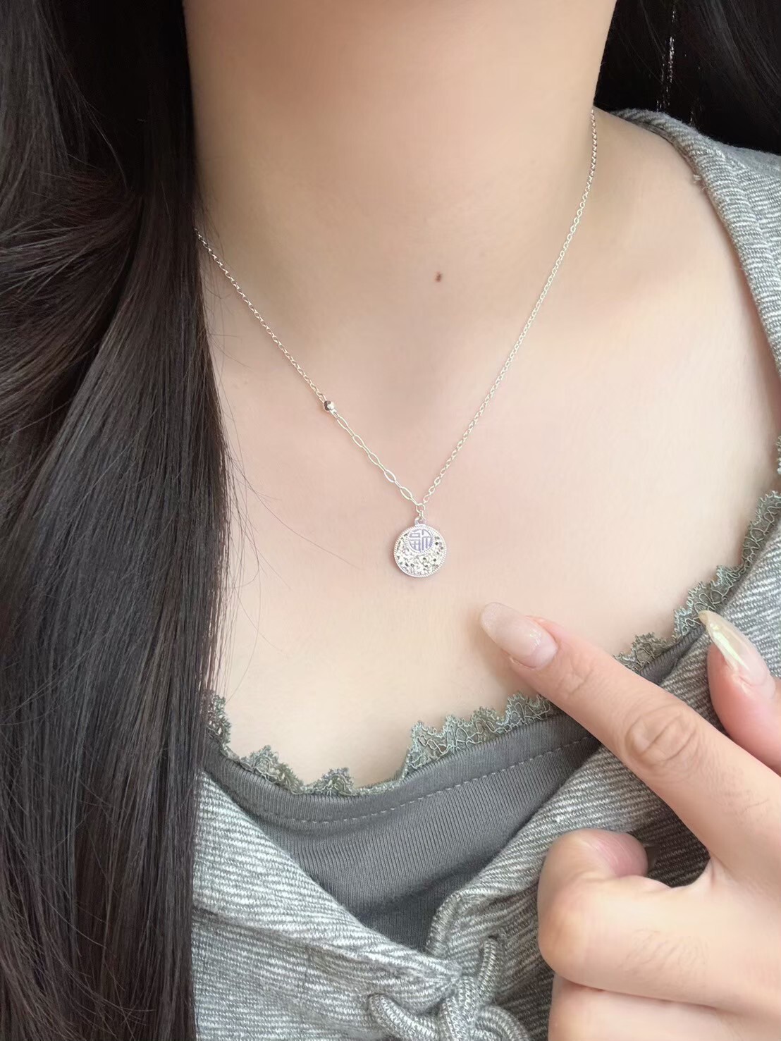 福字碎碎冰純銀項鍊