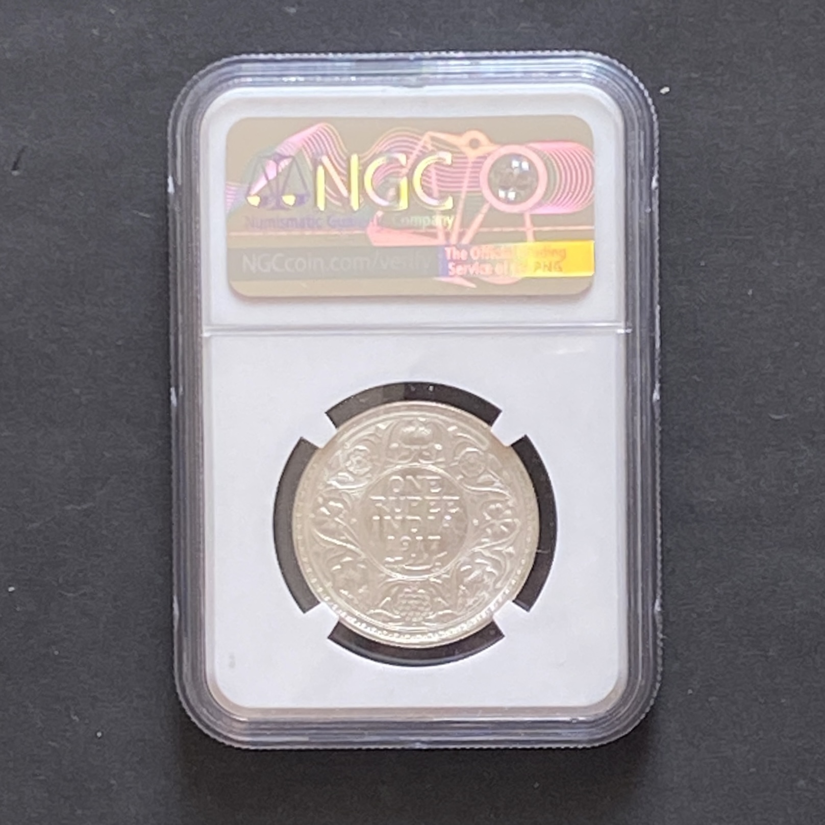 1917 (B) British India George V 1 Rupee Silver Coin (NGC MS 61)