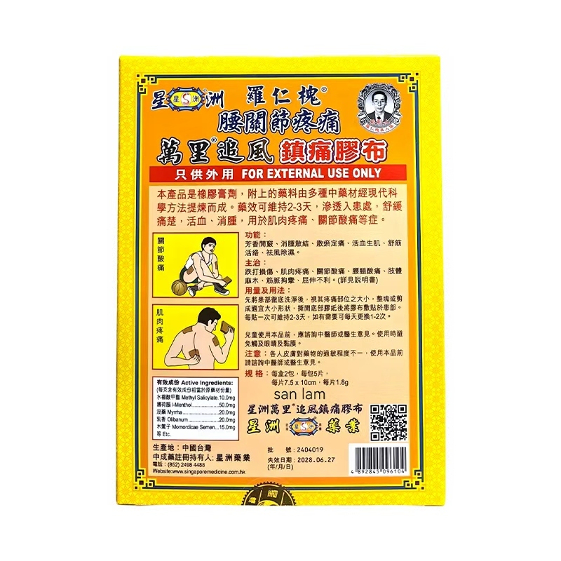 Seongju Pharmaceutical - Wanli Chasing Wind Pain Relief Plaster (10 pieces)