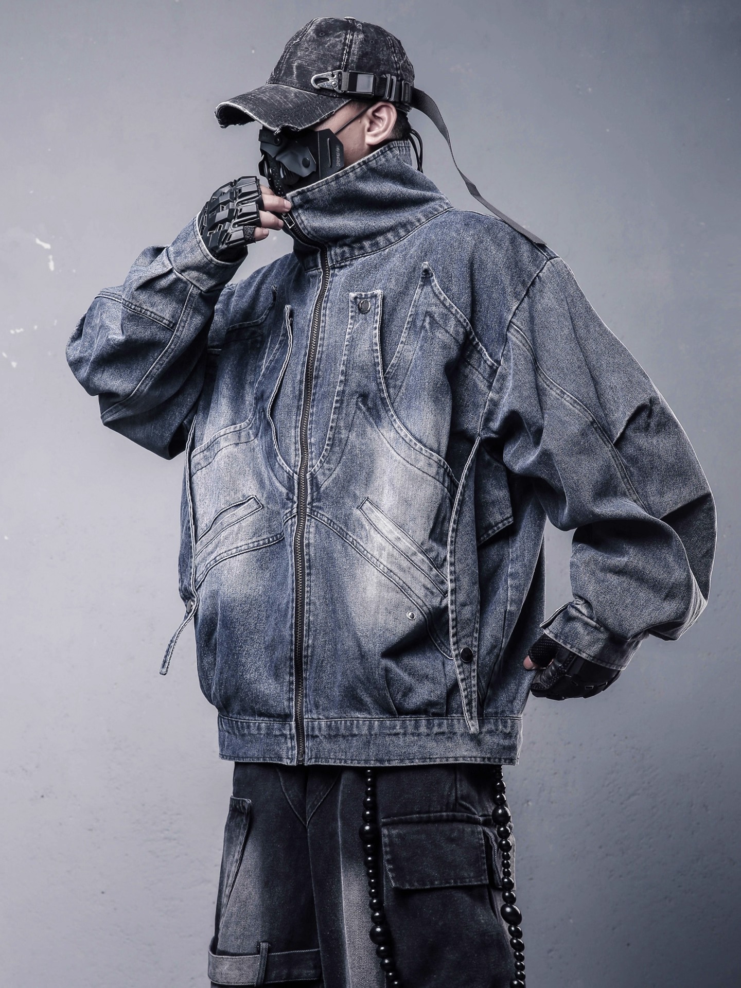 𝙏𝙀𝘾𝙃𝙒𝙀𝘼𝙍 做舊水洗重磅藍色工裝牛仔外套