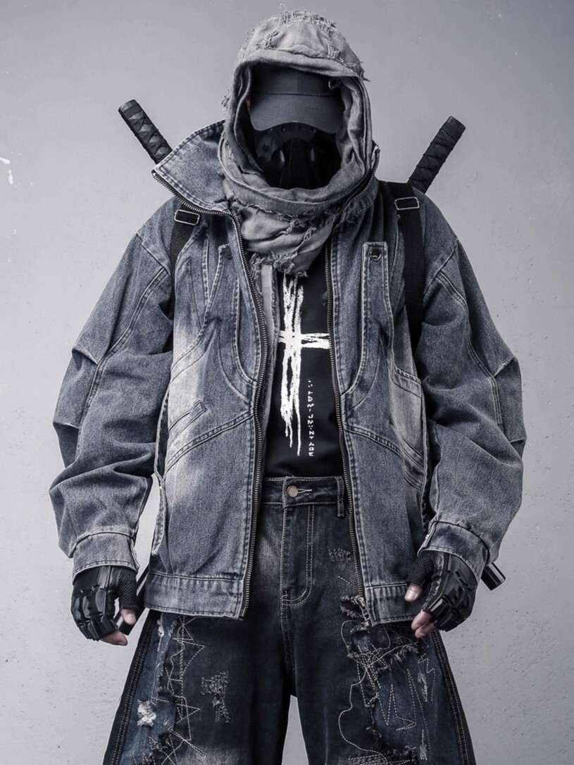 𝙏𝙀𝘾𝙃𝙒𝙀𝘼𝙍 做舊水洗重磅藍色工裝牛仔外套