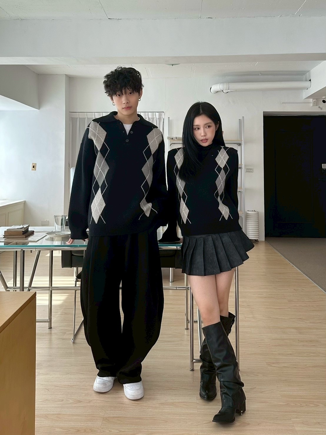 mmb菱格紋polo領毛衣/針織背心