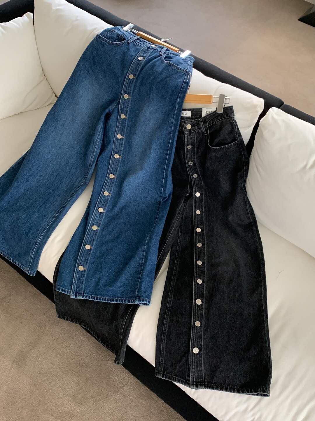 LeHna排釦個性牛仔大寬褲