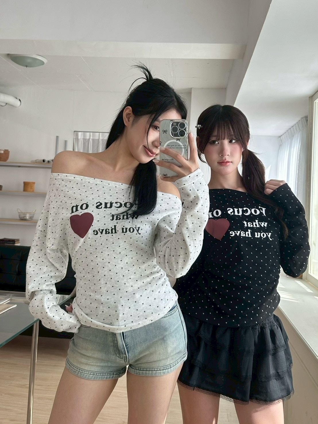 mmb點點毛呢抓腰美肩上衣