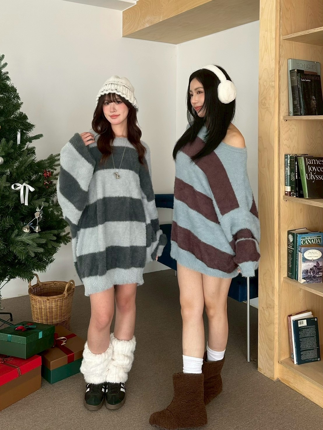 mmb人見人愛大條紋水貂毛衣