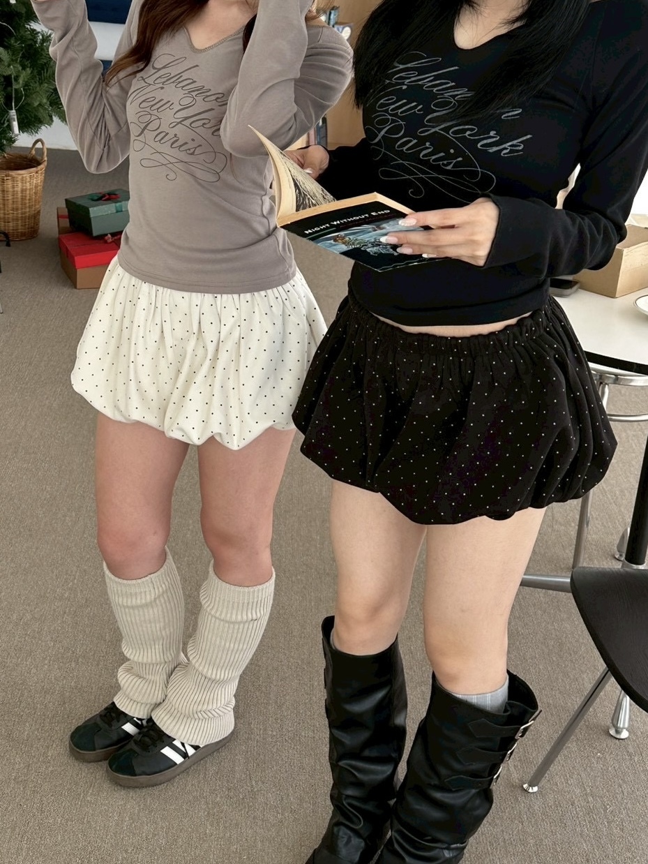 mmb復古毛呢點點花苞短褲