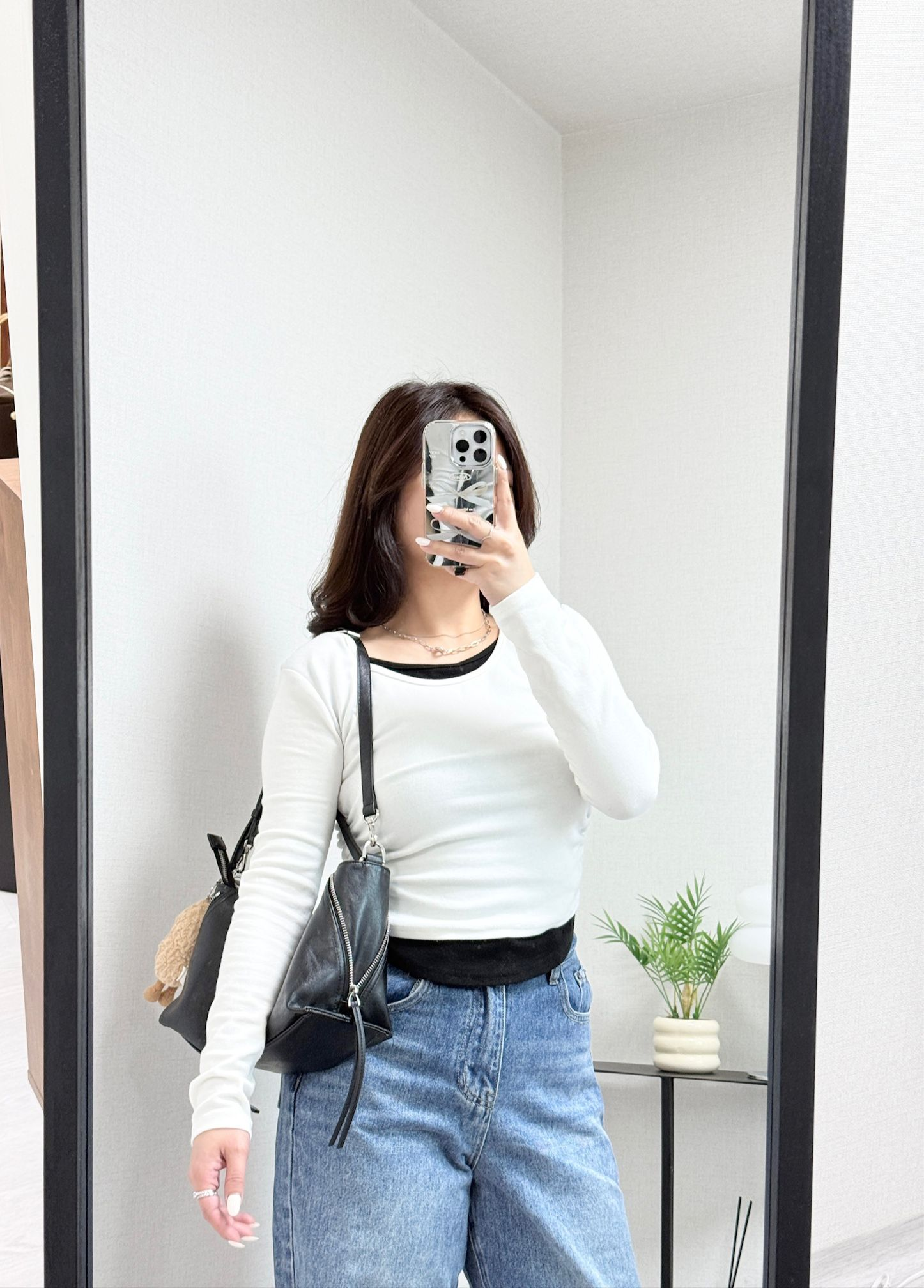 超軟熟假兩件長袖上衣(白色)