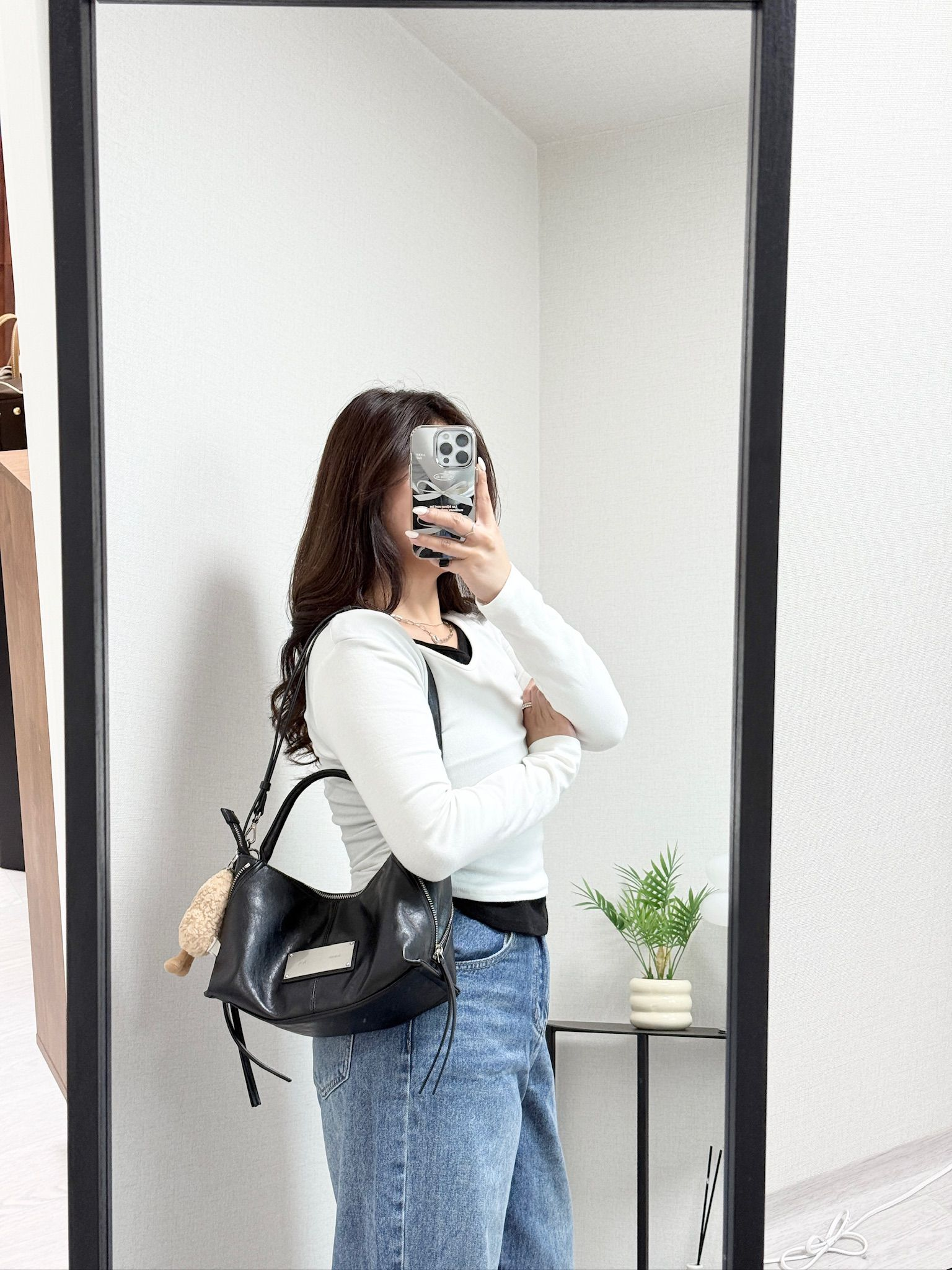 超軟熟假兩件長袖上衣(白色)