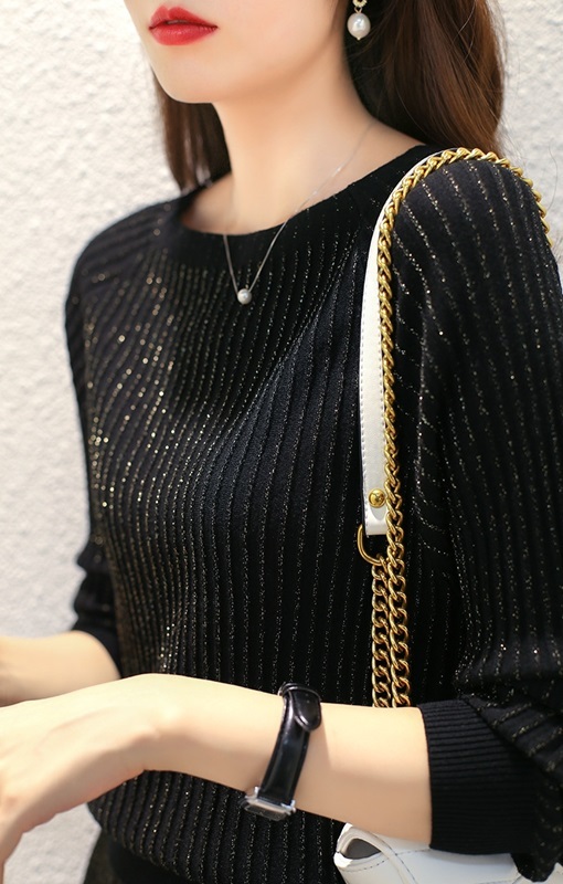 平領細金絲針織洋裝套裝 黑色