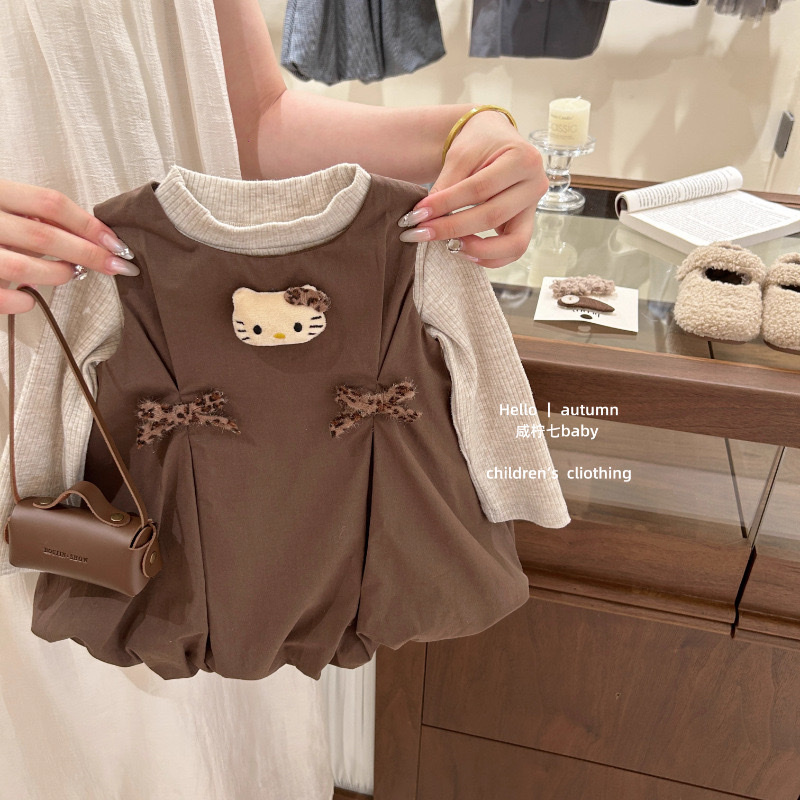 棕色小貓花苞裙+內搭