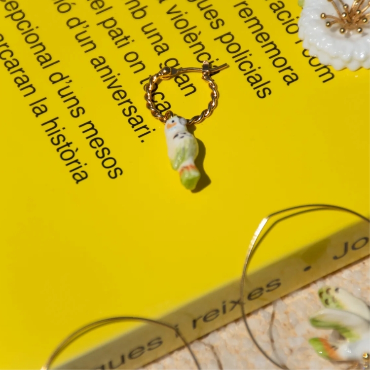 白綠鸚鵡迷你圈型耳環-單只