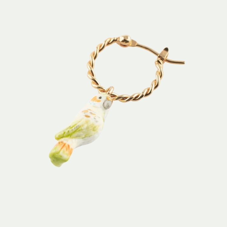 白綠鸚鵡迷你圈型耳環-單只