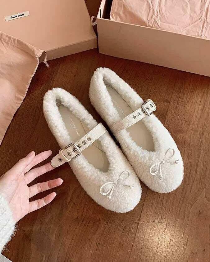 羊毛捲甜系羊皮內增高娃娃鞋