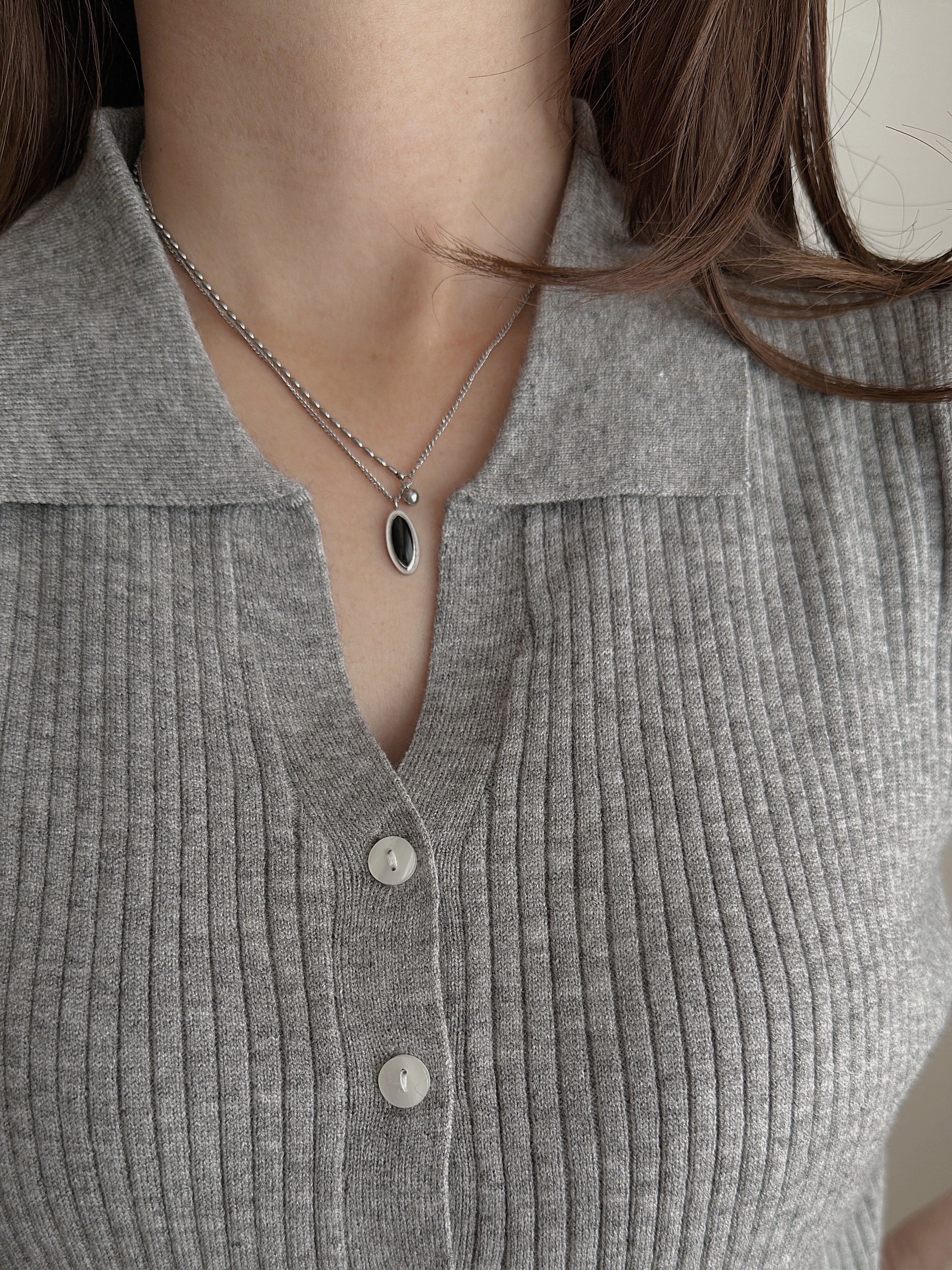 SS oval stone layered necklace