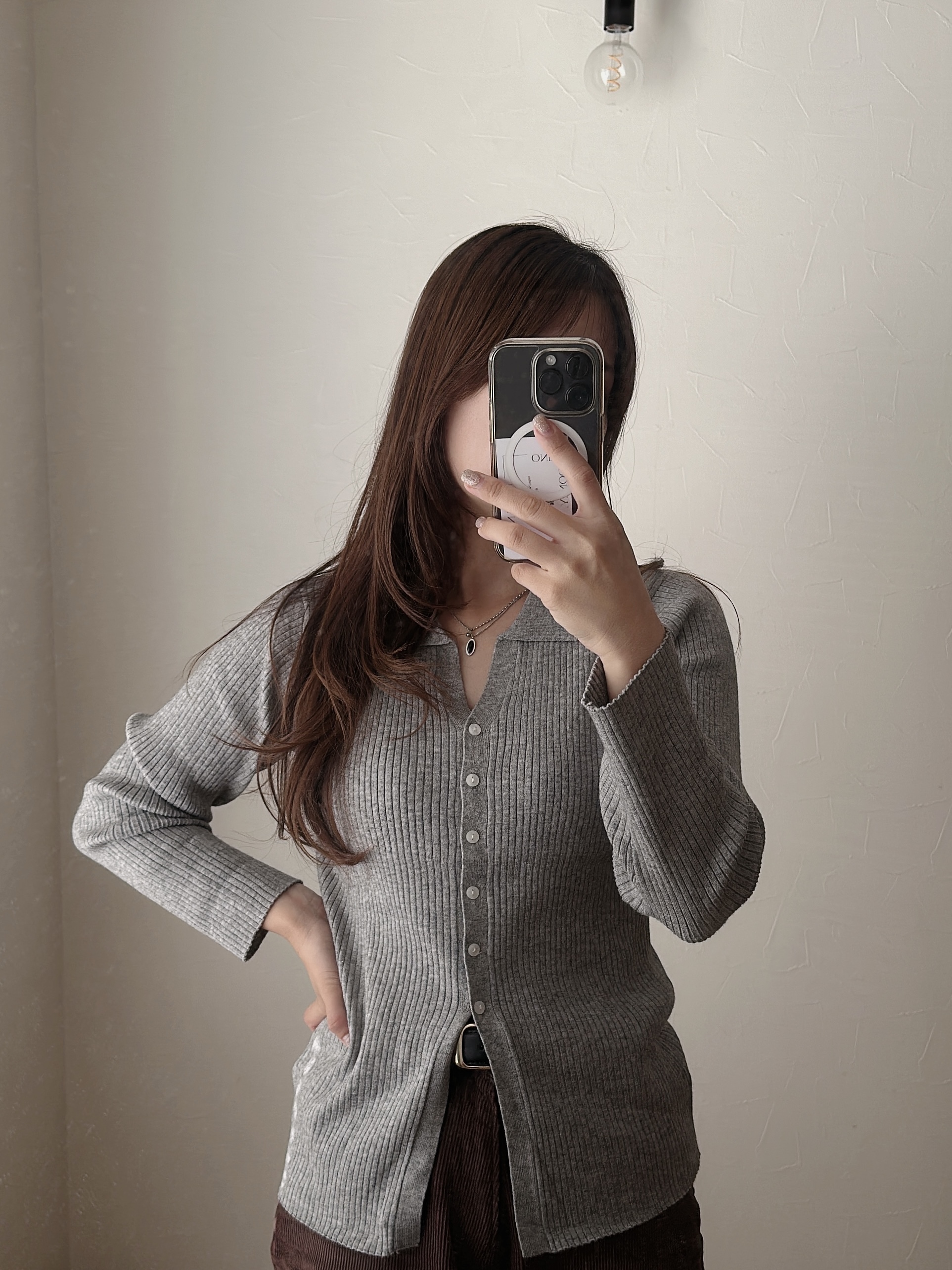 SS oval stone layered necklace