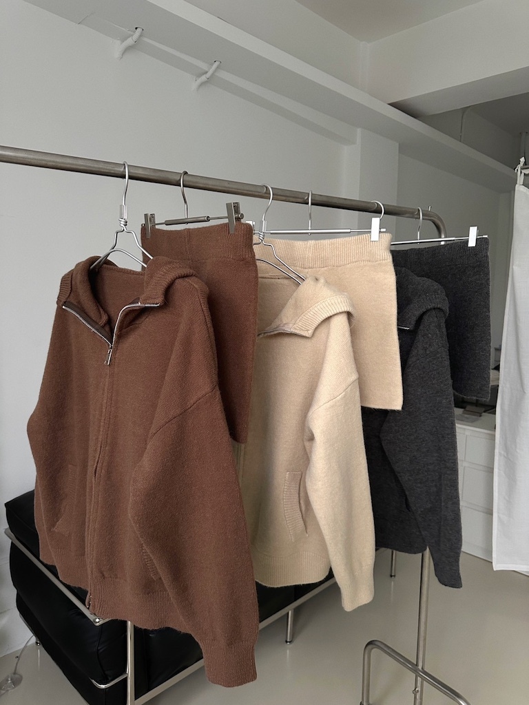 快速出門！針織連帽外套＋針織短褲兩件式套裝