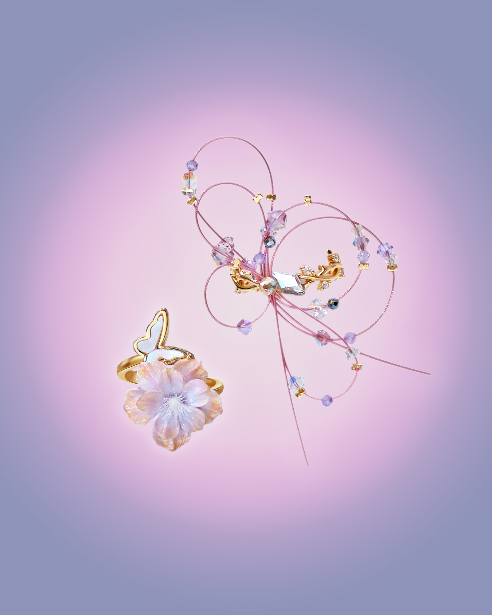 Winged Vow Butterfly Ring Set