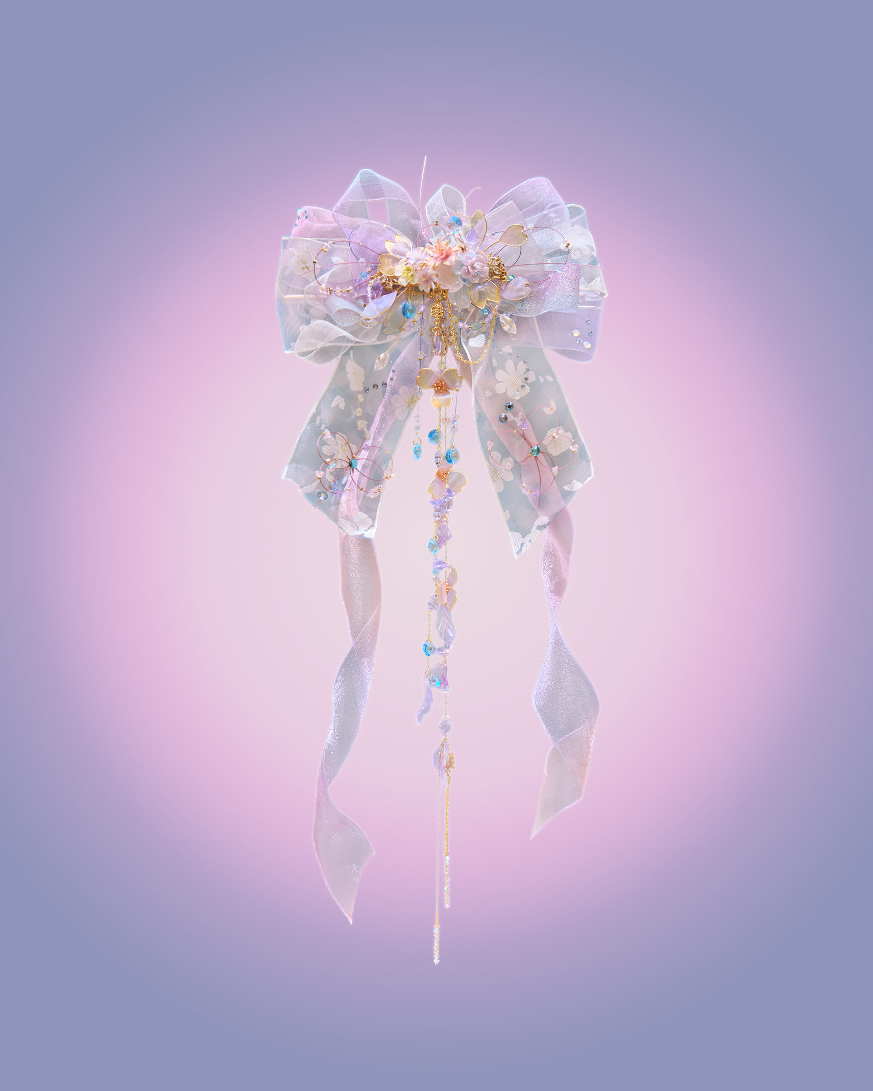 Nebula Mist Veil Bow Twin Hair Clip Set