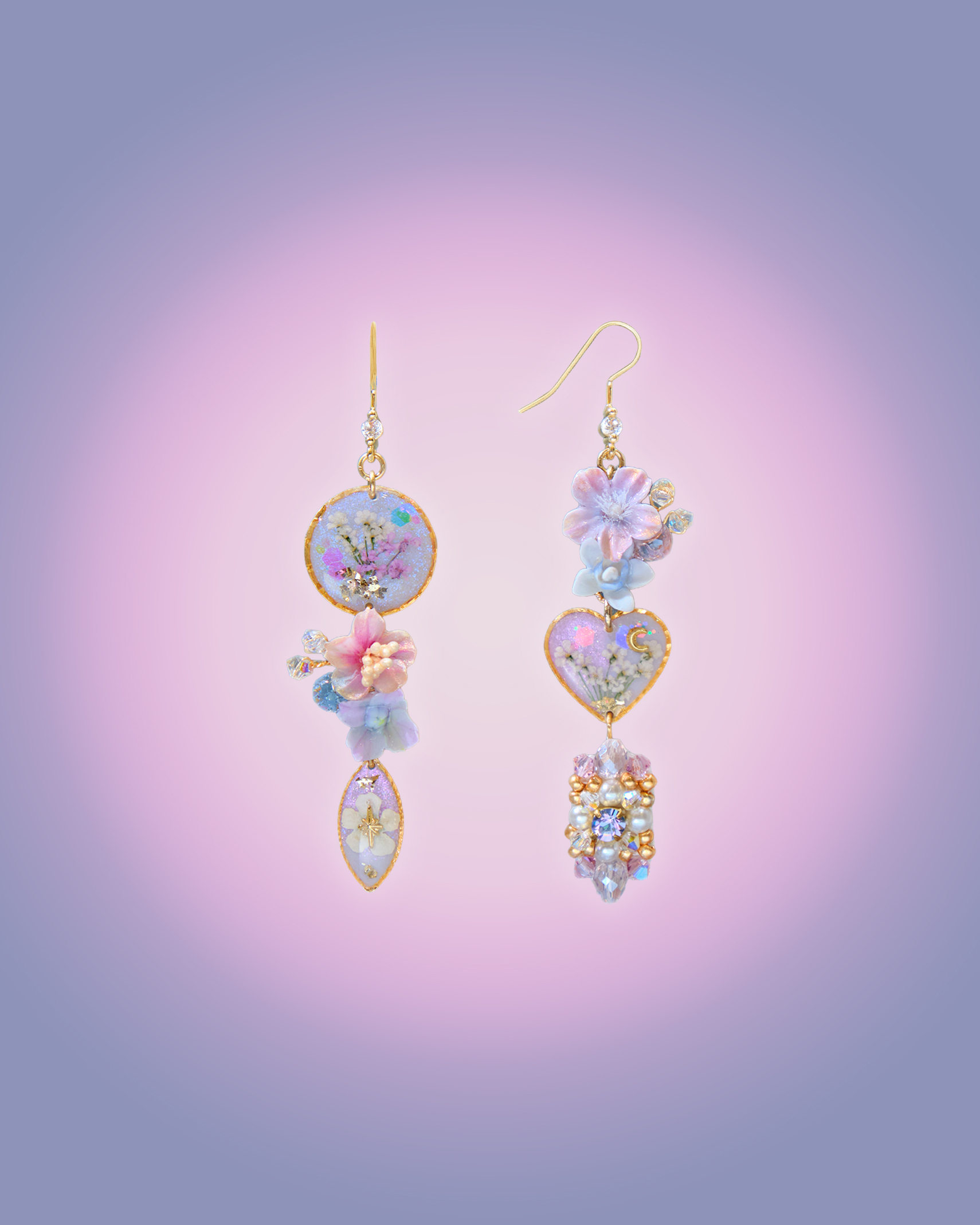 Moonlit Vow Pressed Flower Charm S925 Earrings