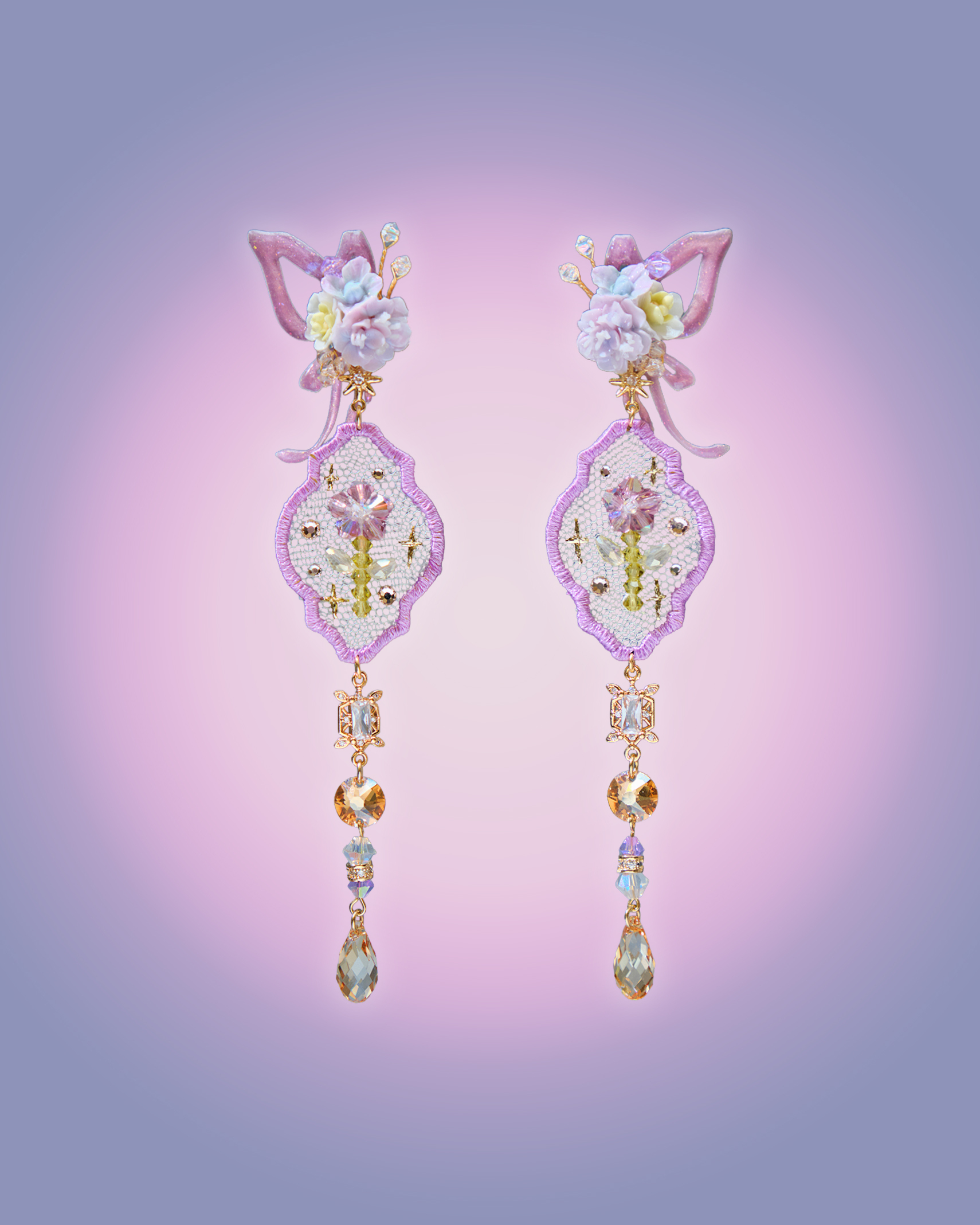 Veiled Butterfly Embroidery CZ S925 Earrings