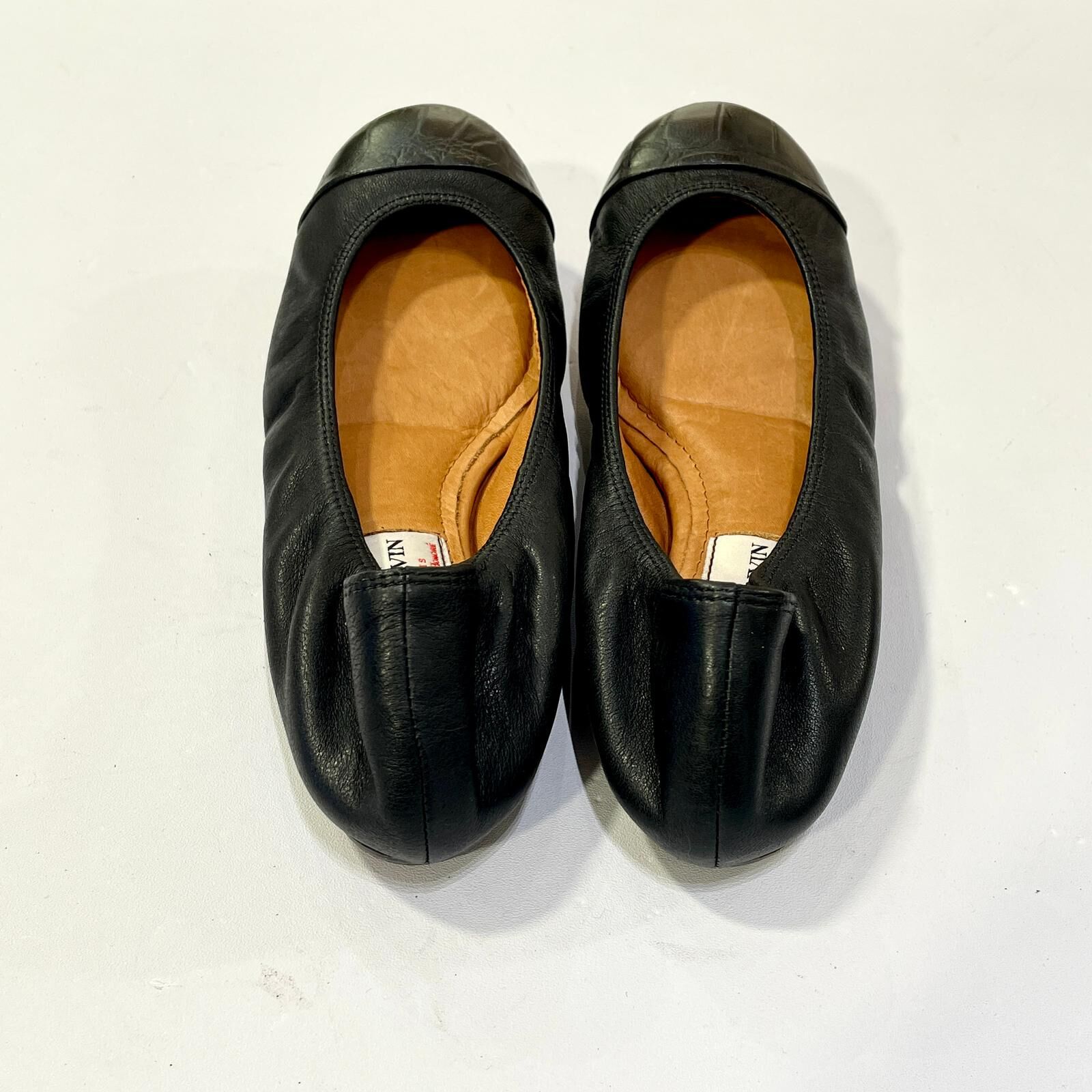 只有35碼~全球最抵!!! 全新LANVIN FLAT SHOES, 黑色小牛皮平底鞋, 鱷魚紋壓花鞋頭, 浪凡芭蕾舞鞋, #香榭站正品