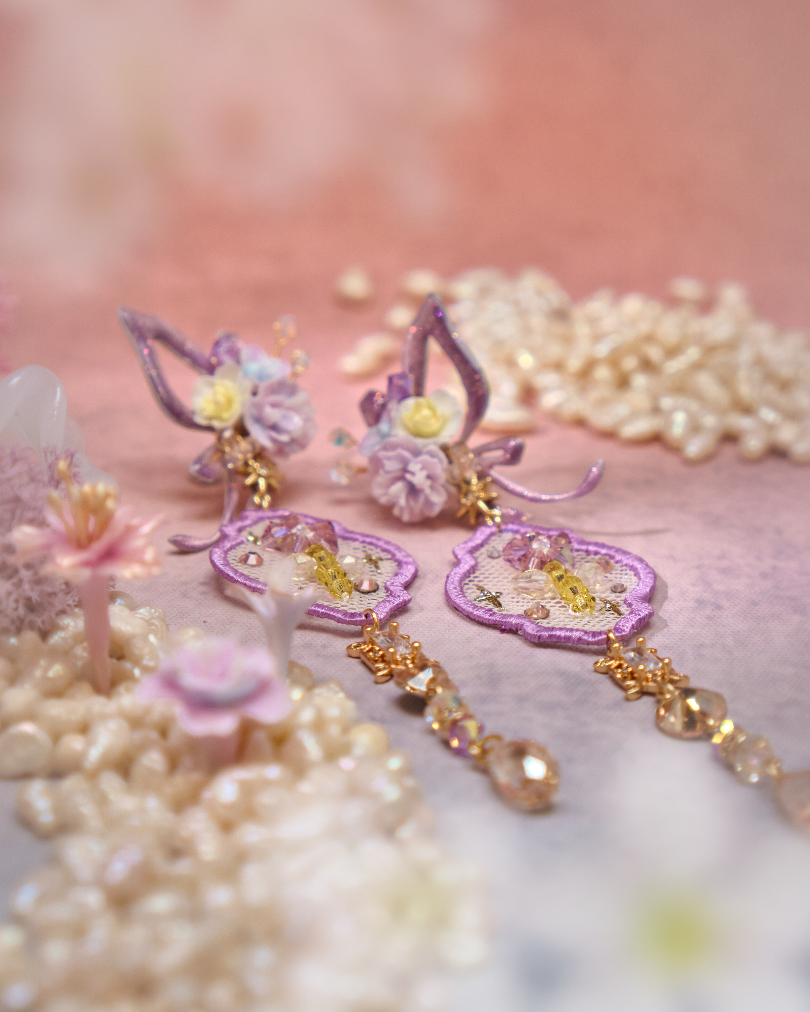 Veiled Butterfly Embroidery CZ S925 Earrings