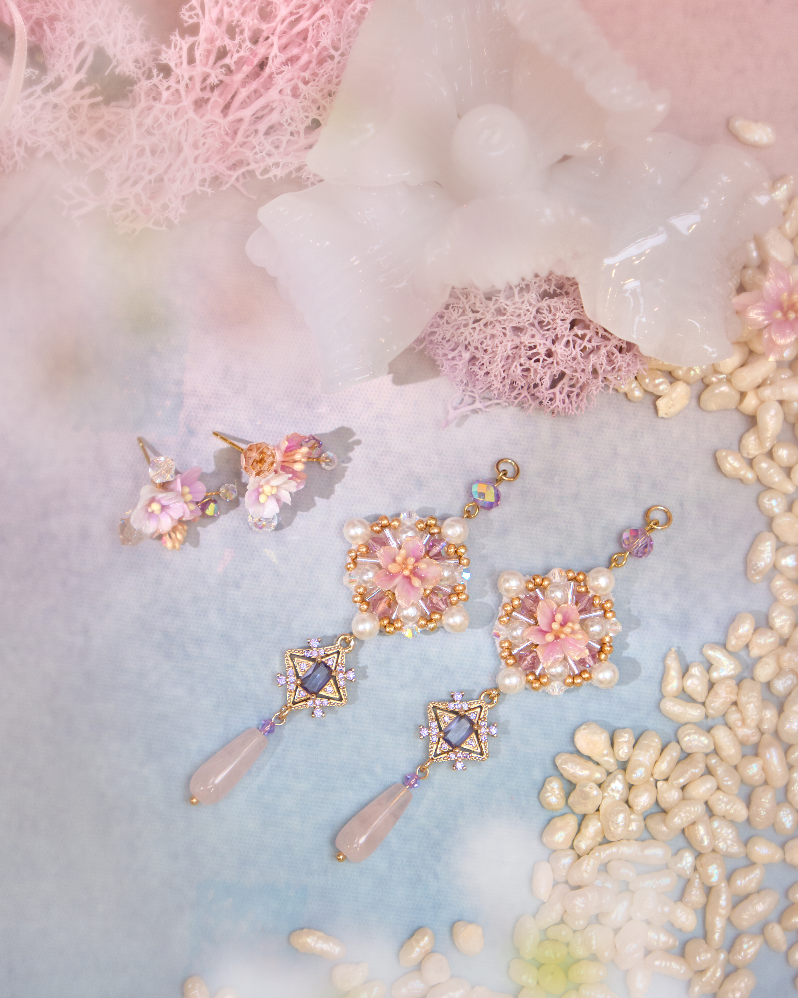 When the Star Bloom Pattern Embroidered Bead S925 Earrings