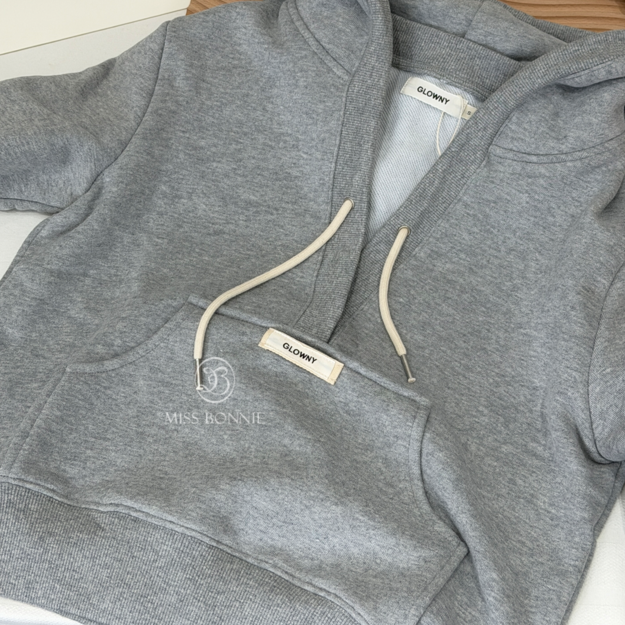 GLOWNY V領棉質連帽長袖上衣