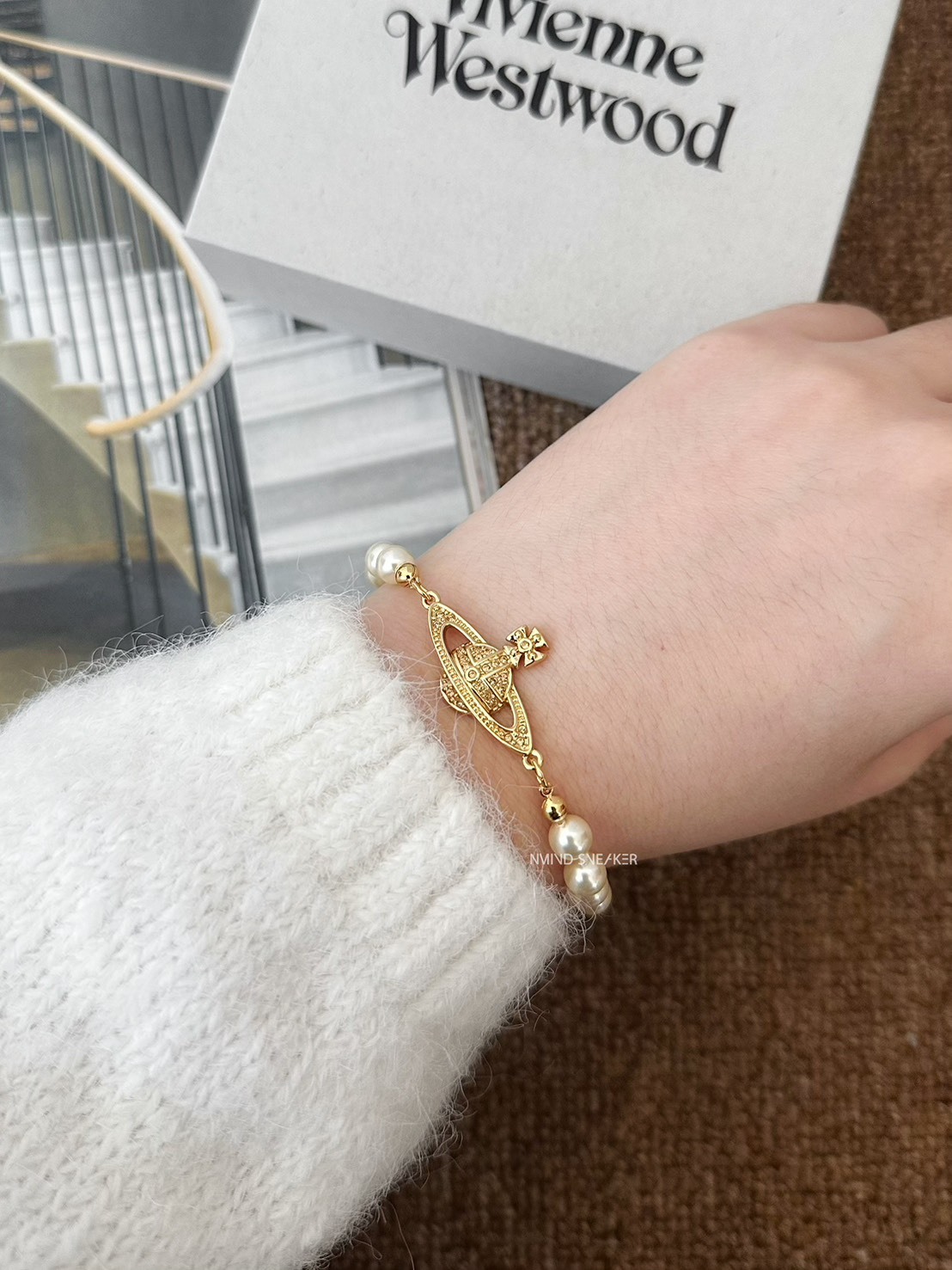 <聖誕快樂✨> Vivienne Westwood 滿鑽星球珍珠手鍊 金