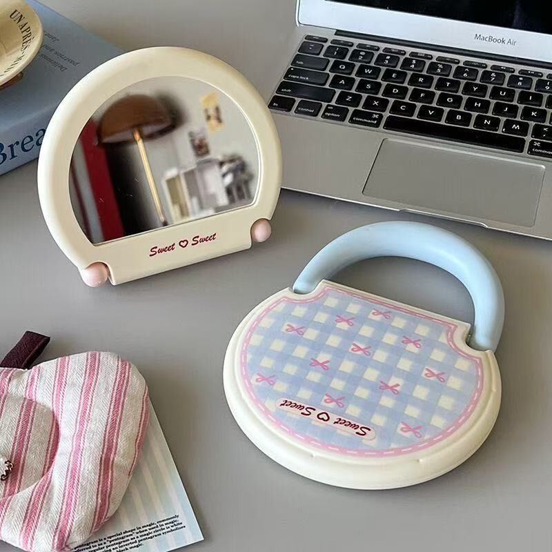 《6397》可壁掛蝴蝶結格紋化妝立鏡