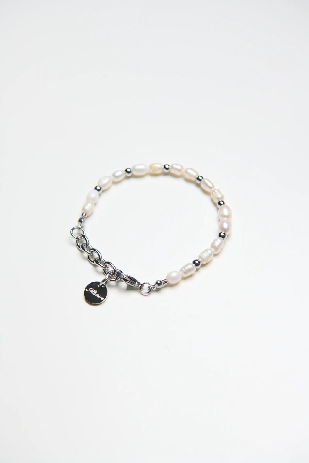 MB032 天然米型淡水珍珠串接小圓鋼珠手鏈