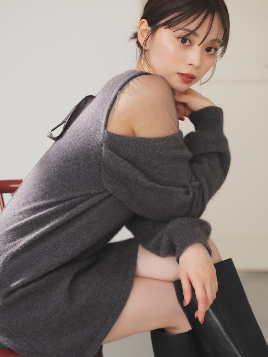 [預購] 折扣SNIDEL肩膀透膚設計針織短洋裝