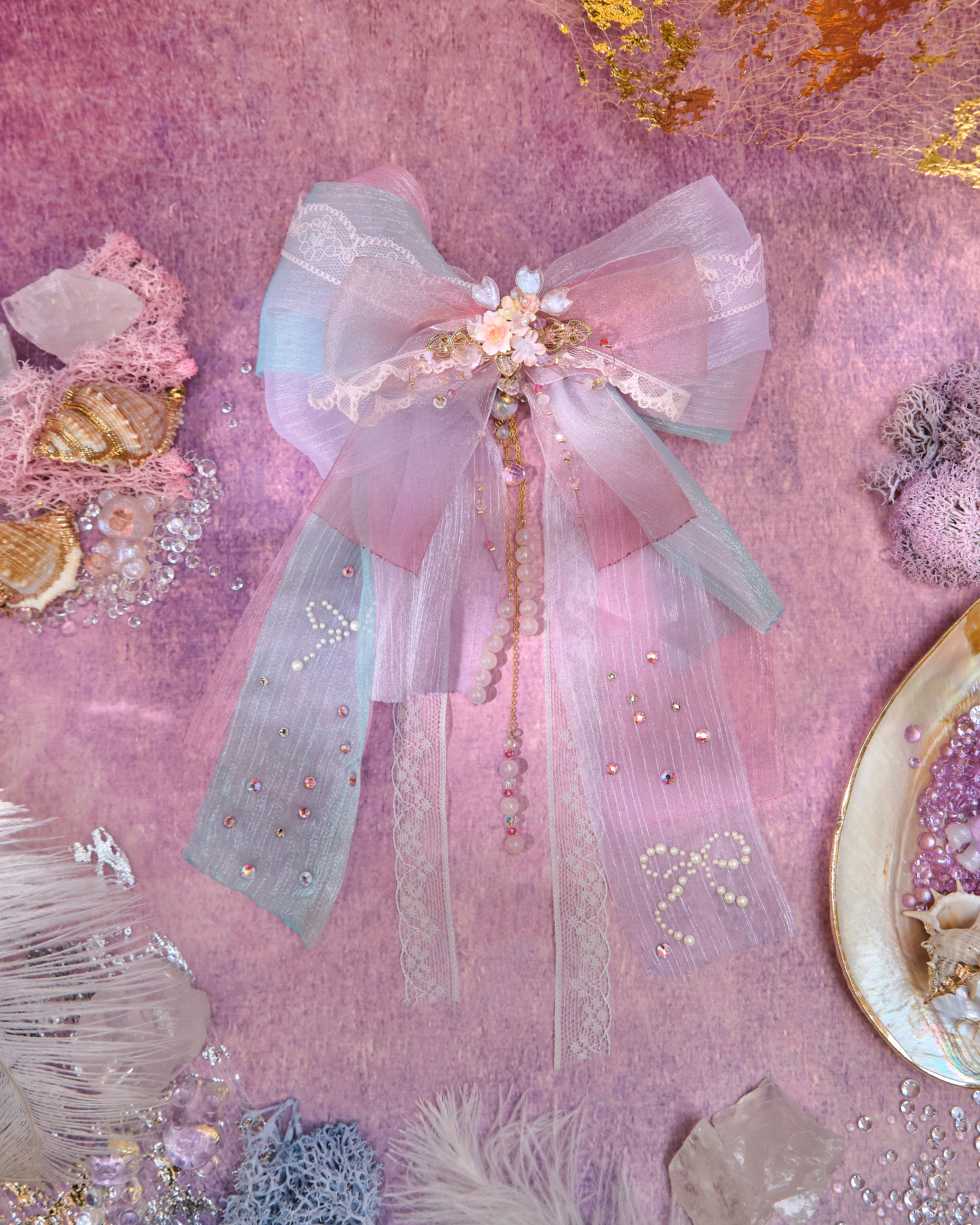 13097 Mermaid Shell Dream Cold-Porcelain Floral Detachable Bow Duo Set