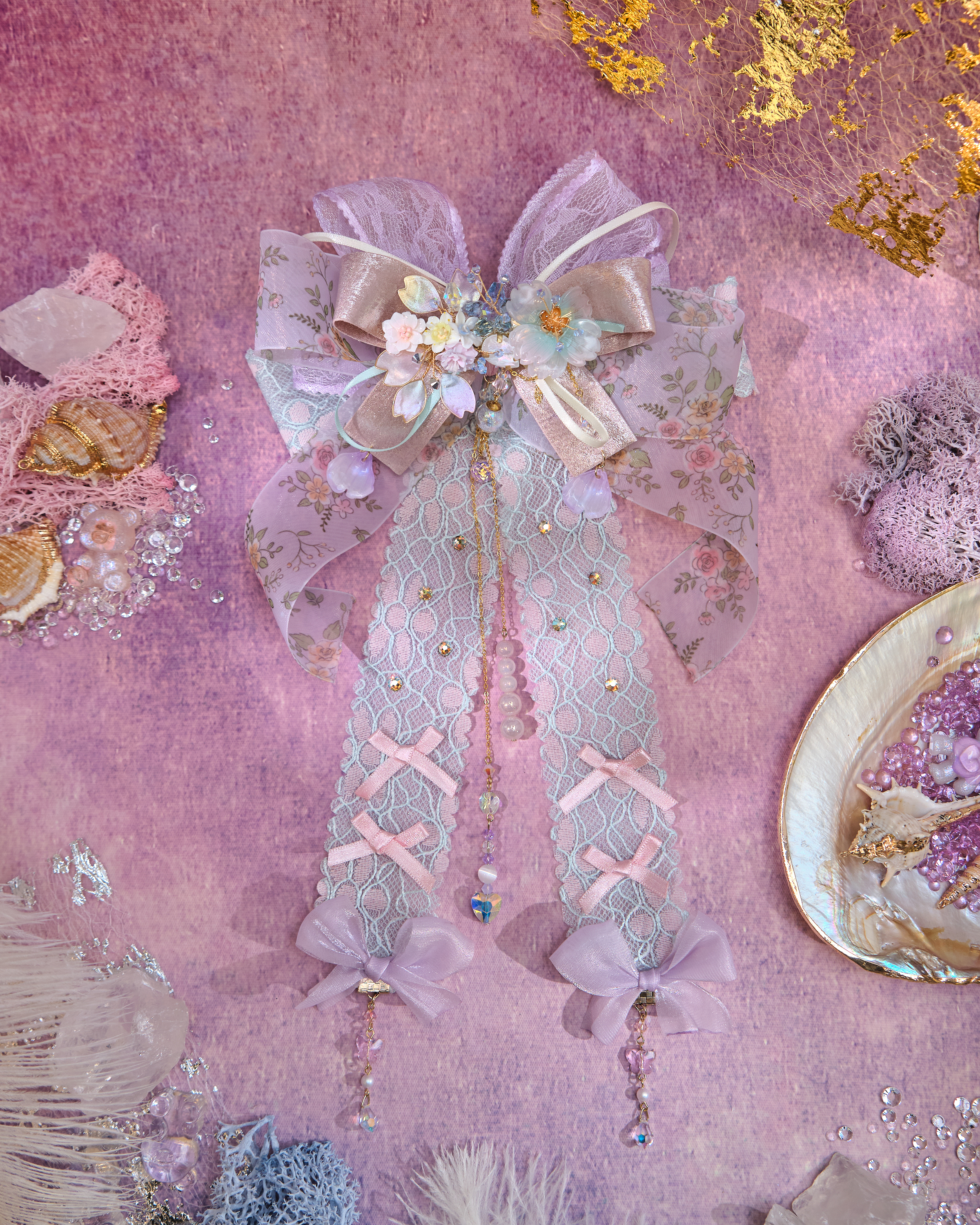 13096 Mermaid Shell Dream Cold-Porcelain Floral Detachable Bow Duo Set