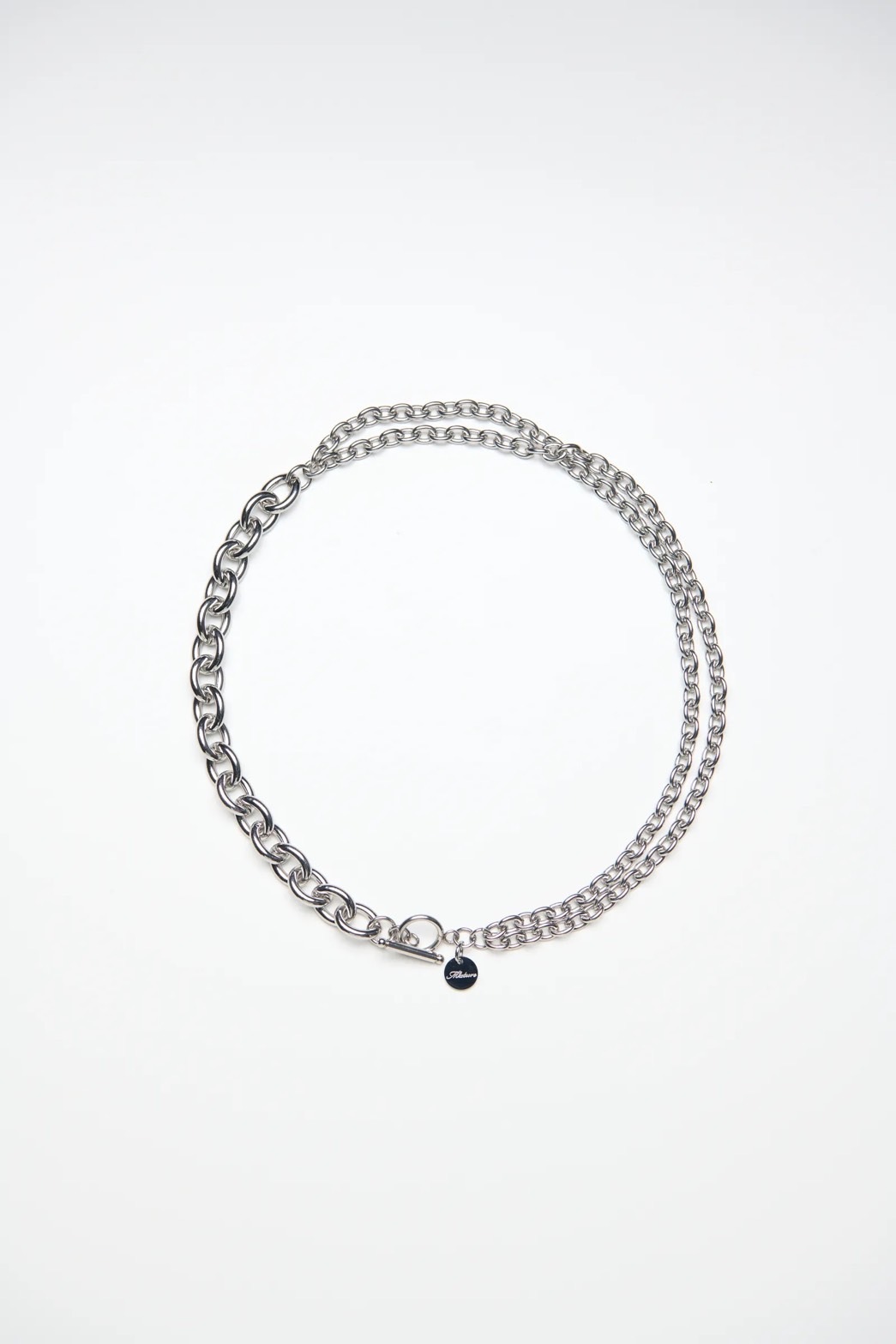 MN035 大小橢圓實心純鋼不對稱拼接項鍊