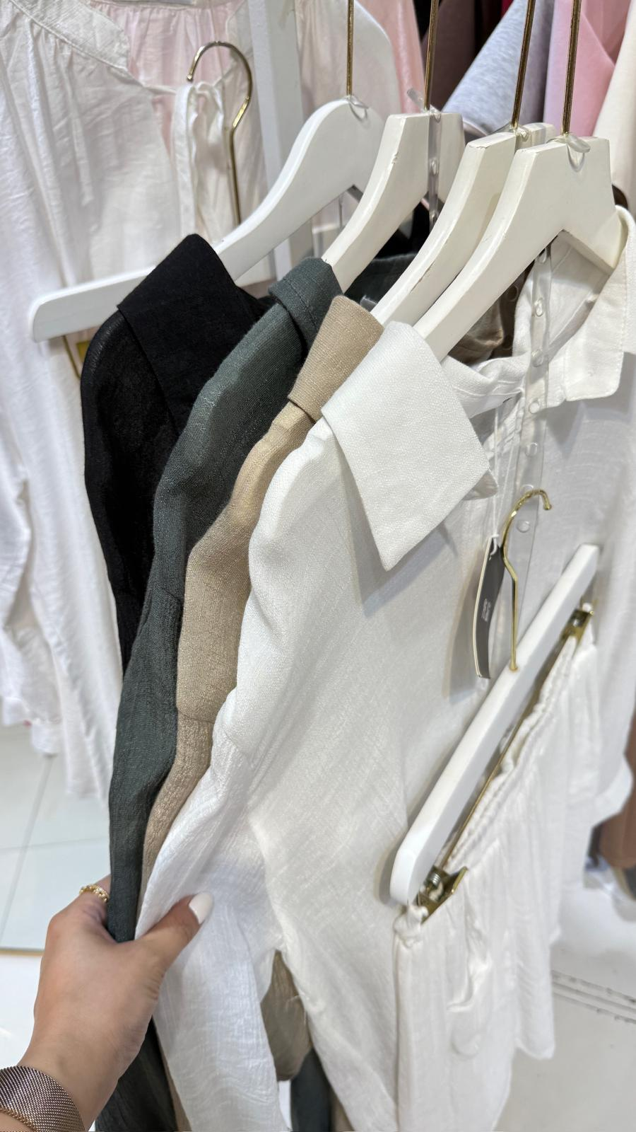 棉麻透薄恤衫短褲套裝(白色)