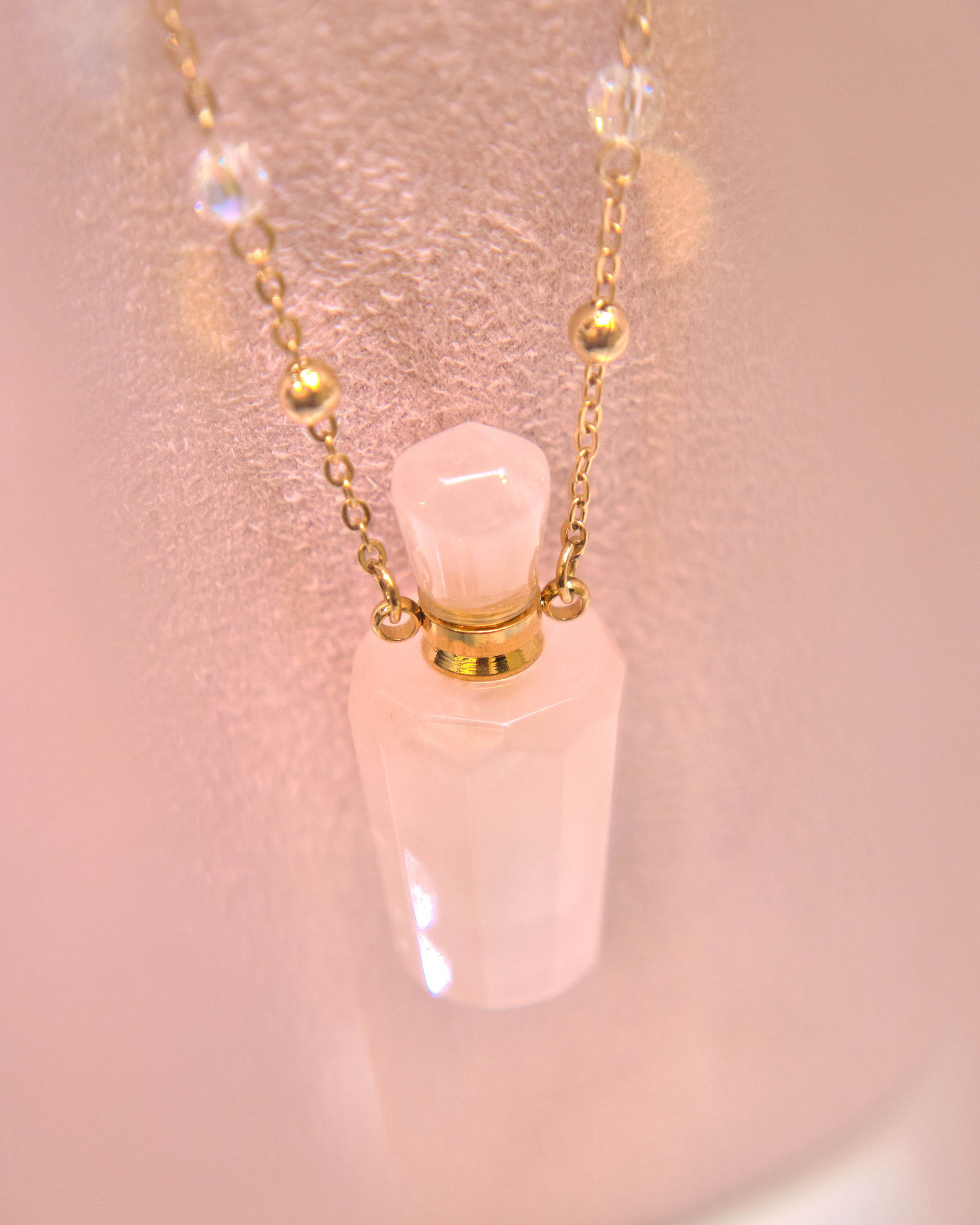 13089 Mini Perfume Bottle Crystal Collarbone & Long Necklace S925 Duo Set