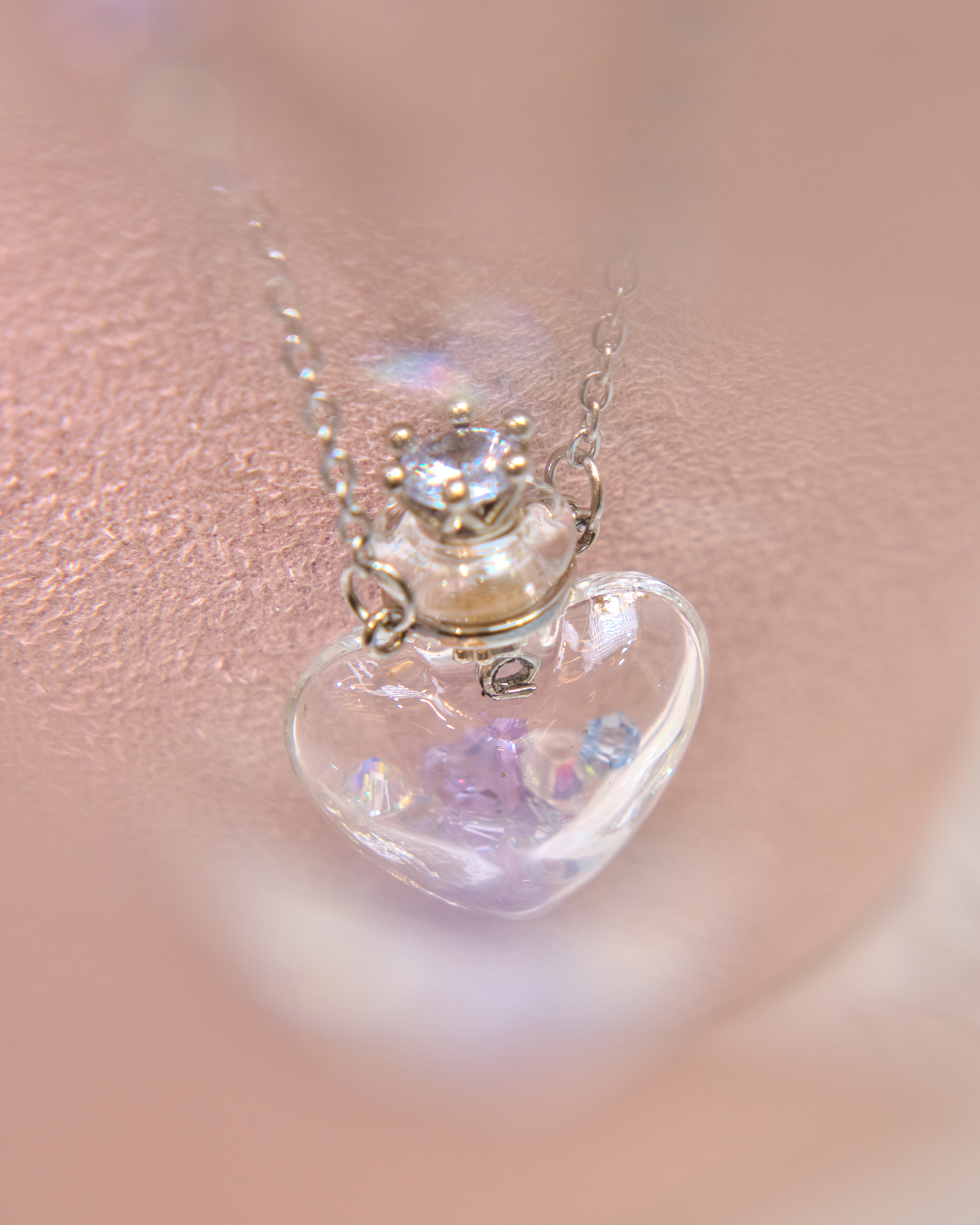 13088 Mini Perfume Bottle Crystal Collarbone & Long Necklace S925 Duo Set