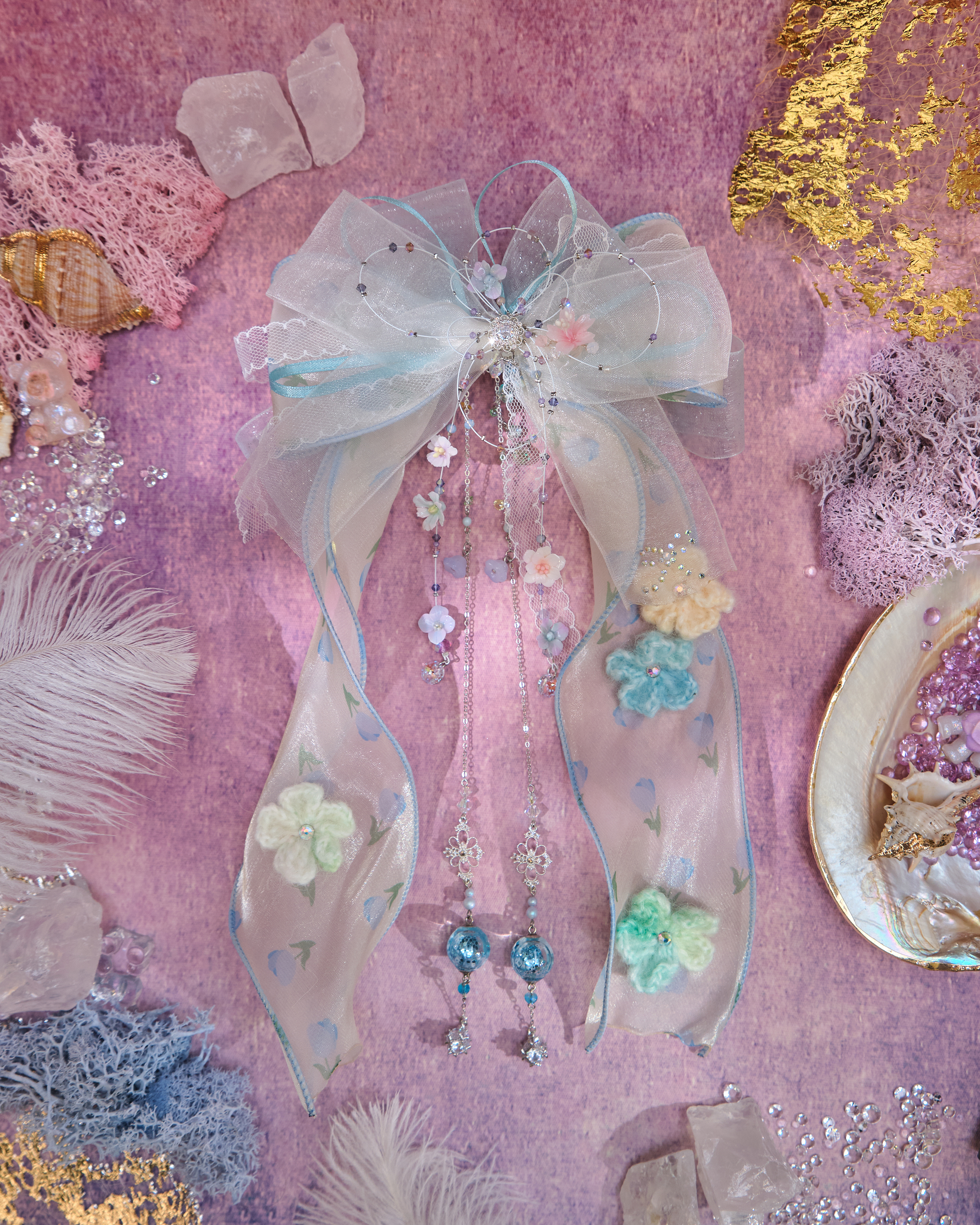 13092 Mermaid Shell Dream Cold-Porcelain Floral Detachable Bow Duo Set
