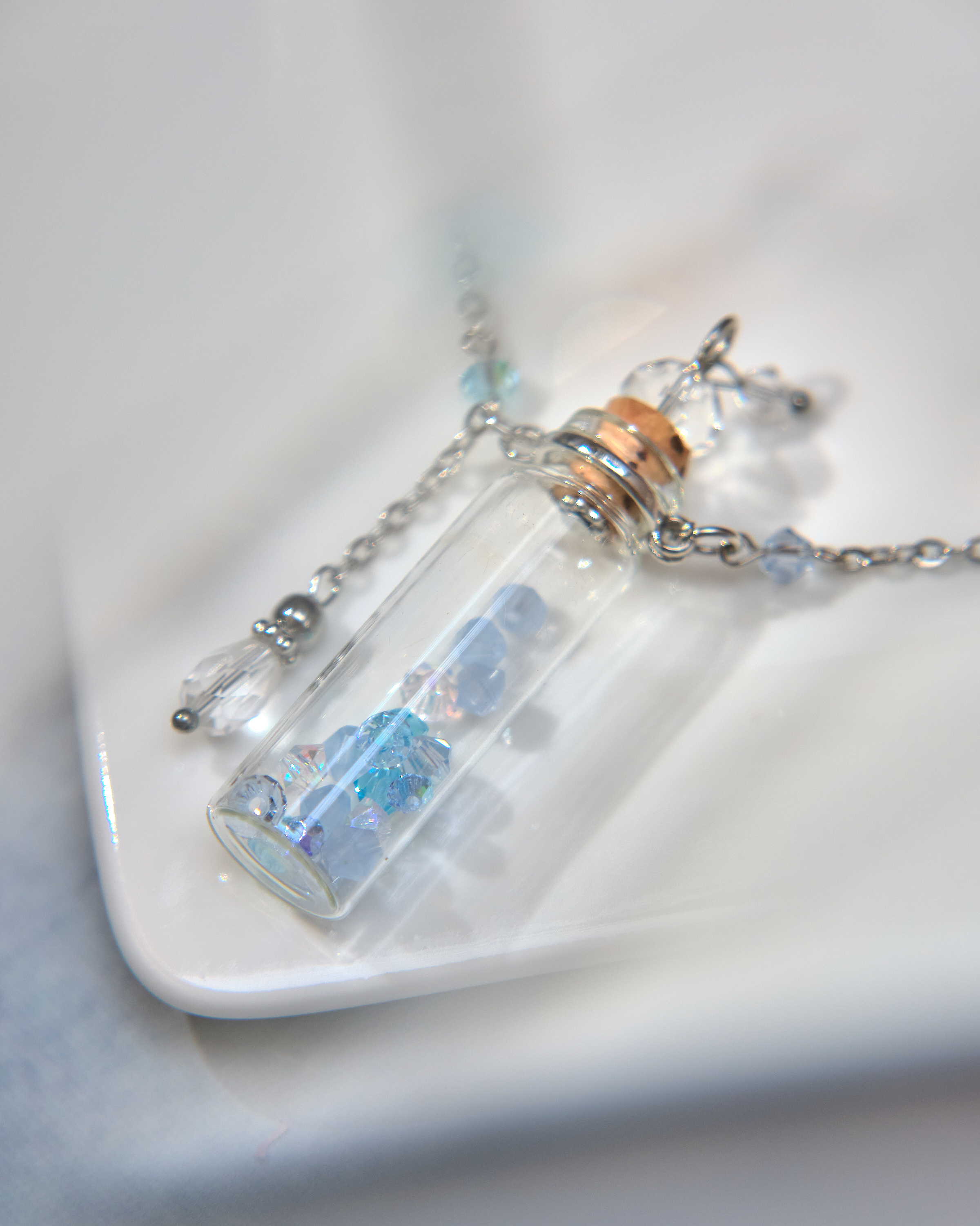 13084 迷你香水瓶水晶串鎖骨及長頸鏈S925兩件套裝