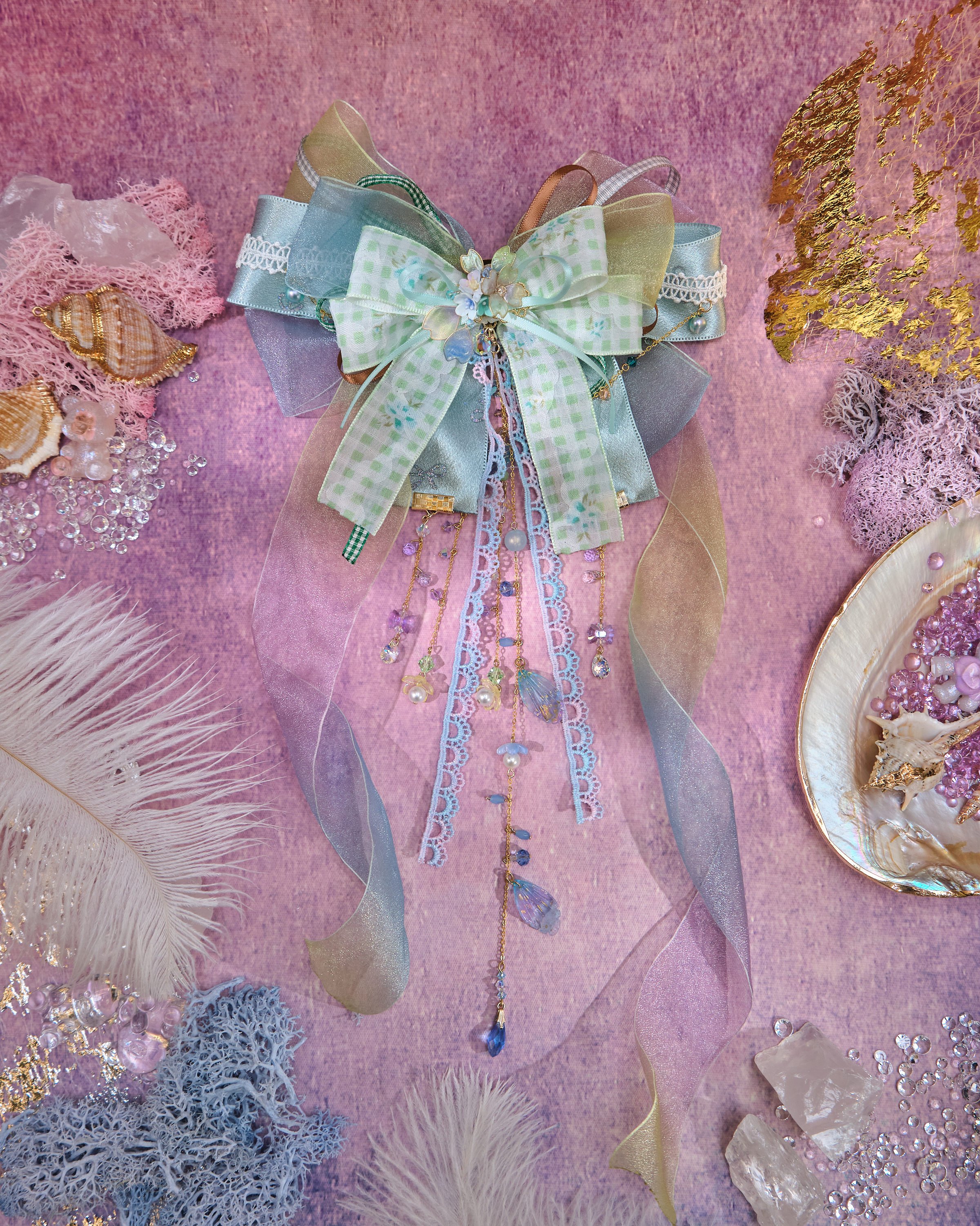 13094 Mermaid Shell Dream Cold-Porcelain Floral Detachable Bow Duo Set