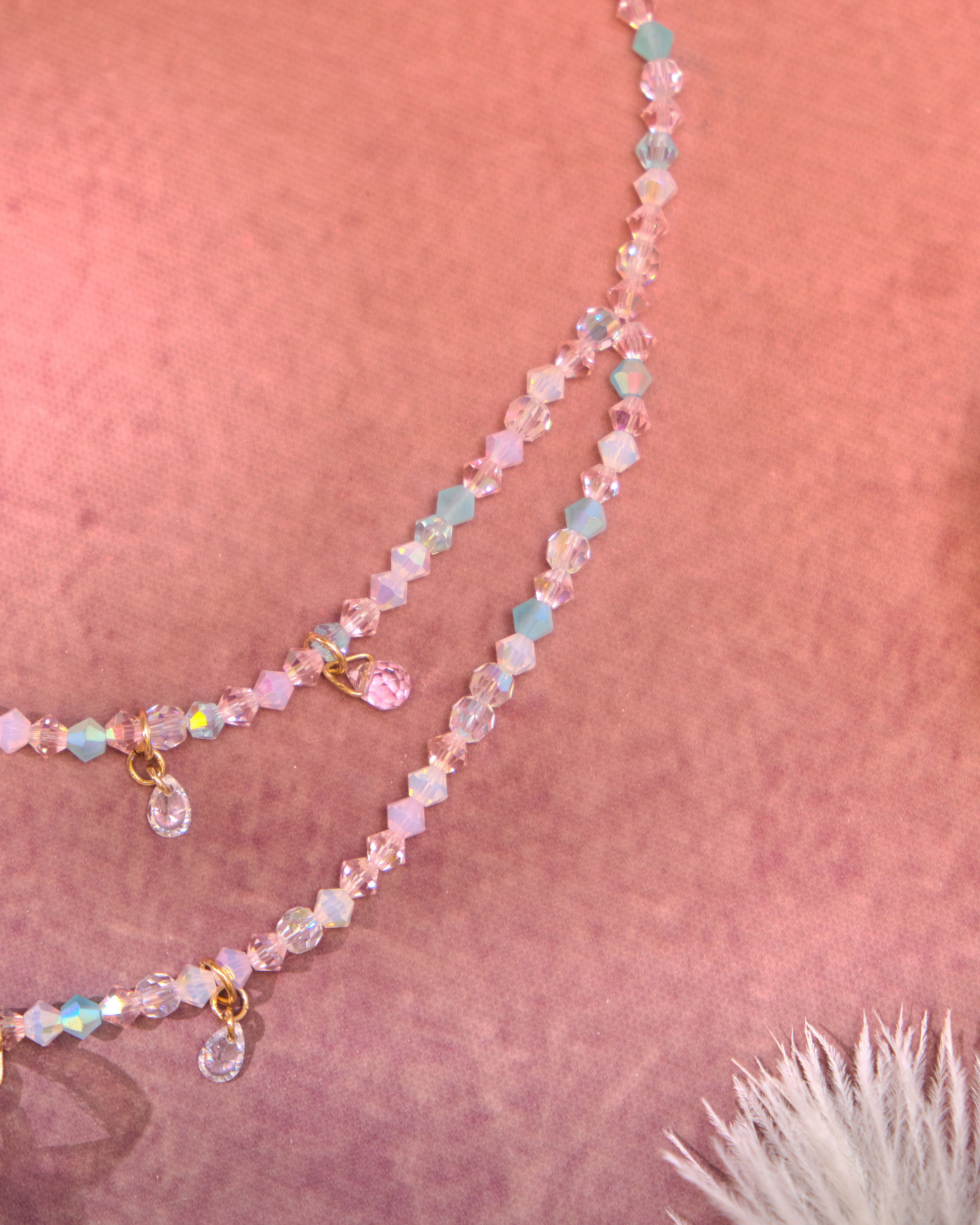 13081 Candy Double-Layer Crystal Collarbone Chain with Detachable Bow