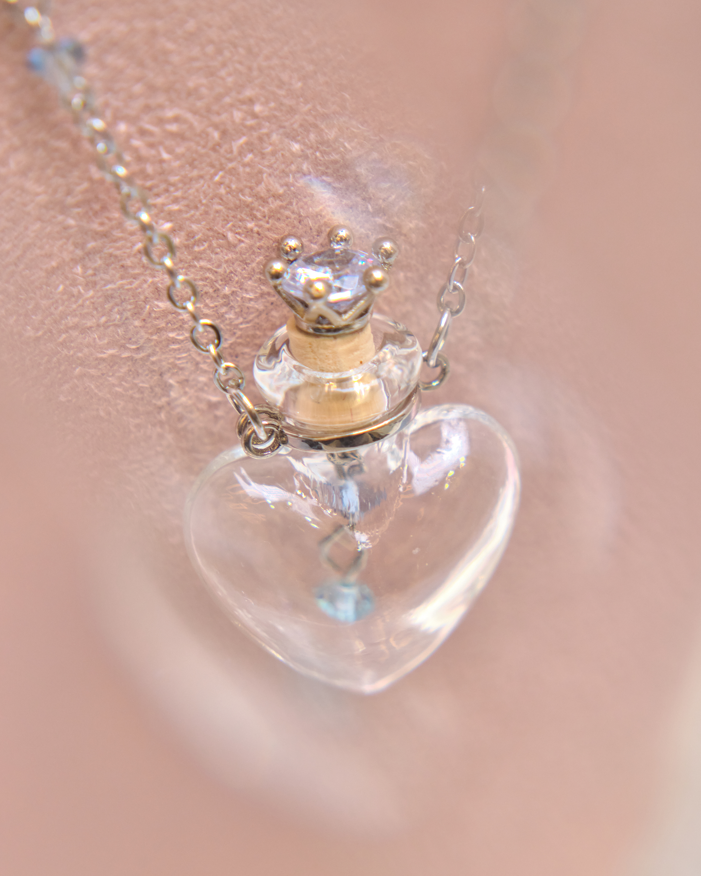 13083 Mini Perfume Bottle Crystal Collarbone & Long Necklace S925 Duo Set