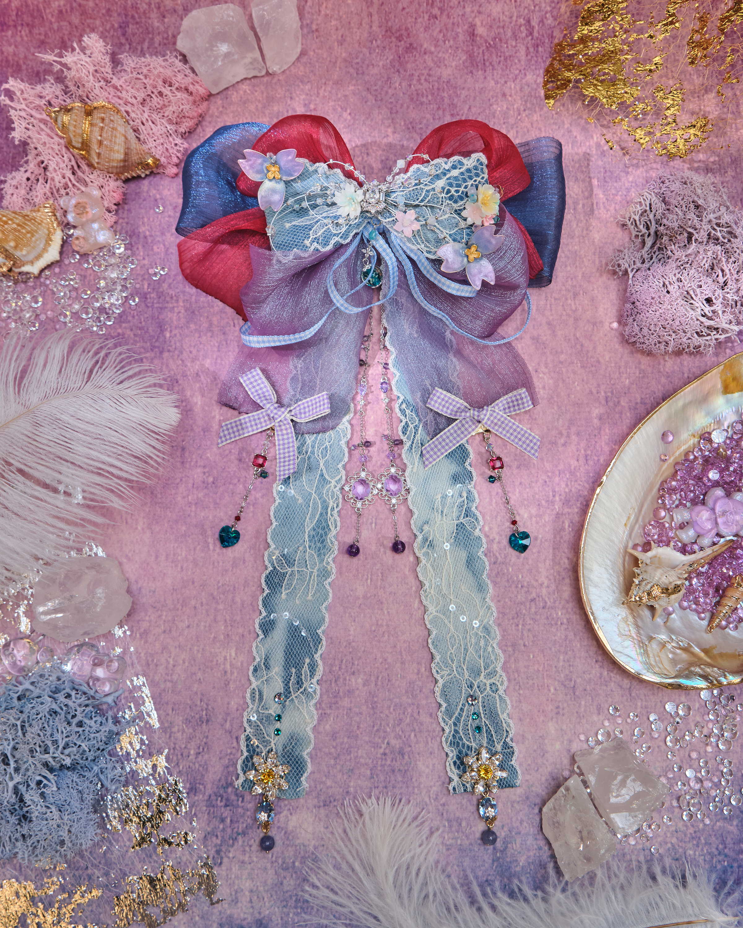 13091 Mermaid Shell Dream Cold-Porcelain Floral Detachable Bow Duo Set