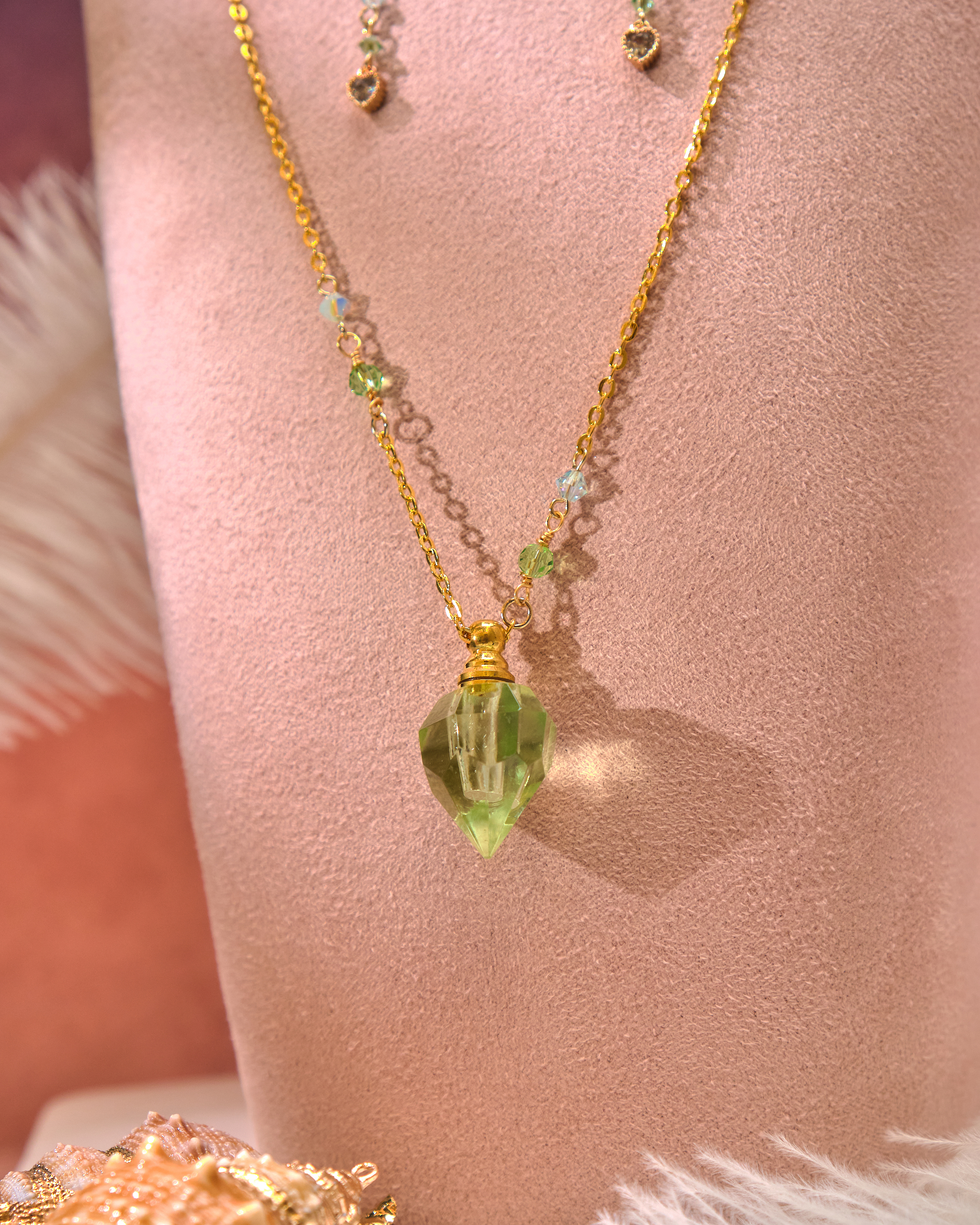 13086 迷你香水瓶水晶串鎖骨及長頸鏈S925兩件套裝